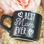 Black best mom ever mug in box with flower