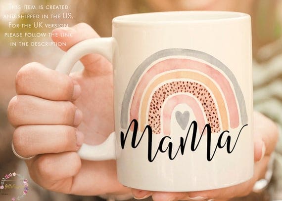 Mothers Day gift mug Mama mug with cute rainbow print placed | Etsy