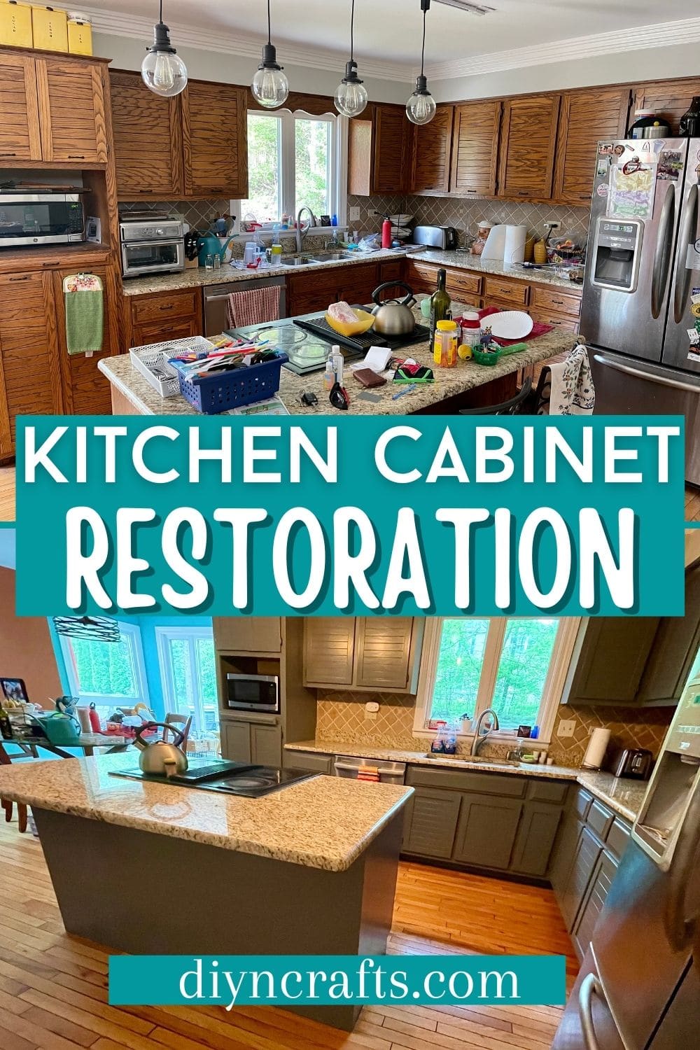 Collage image for kitchen restoration with before and after images