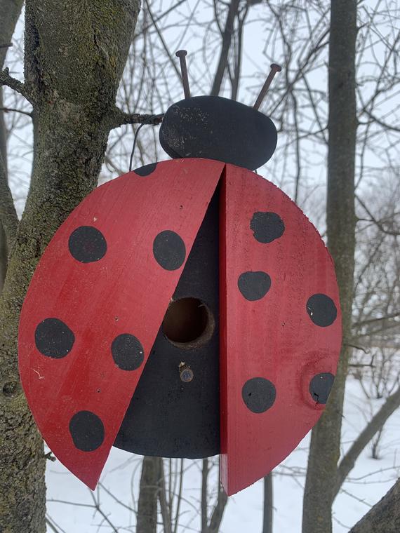 Wooden Ladybug Rustic Birdhouse Birdhouse Amish Handmade | Etsy