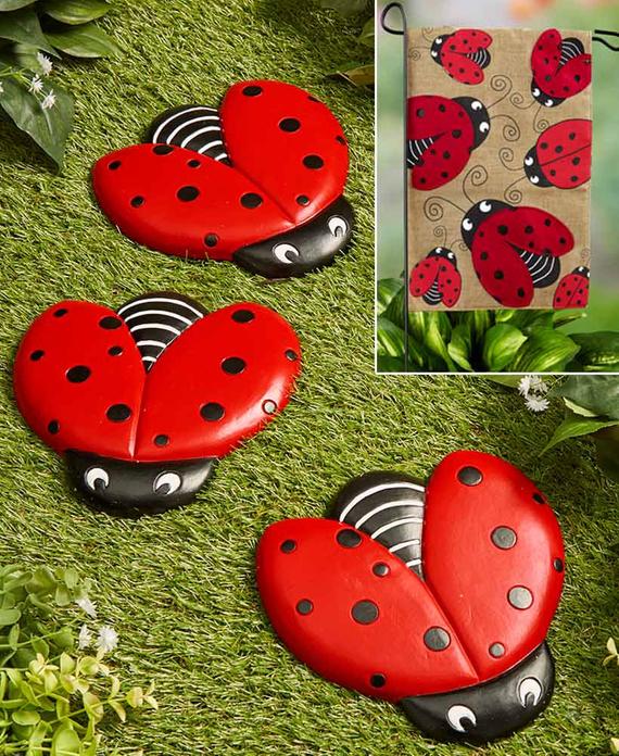 Ladybug Flag Or Set Of 3 Steppingstones Outdoor Garden Yard | Etsy