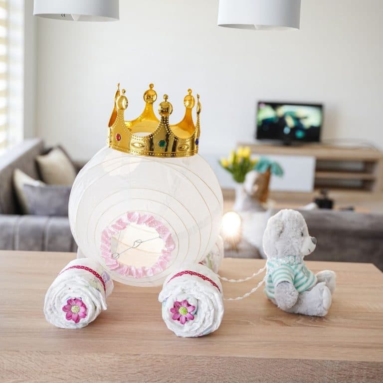 Paper lantern with crown on top on table