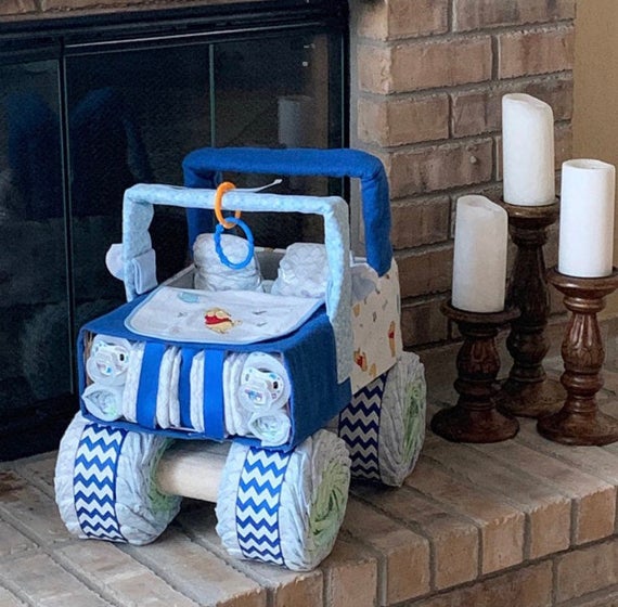 Blue diaper jeep baby shower gift diaper cake diaper jeep | Etsy