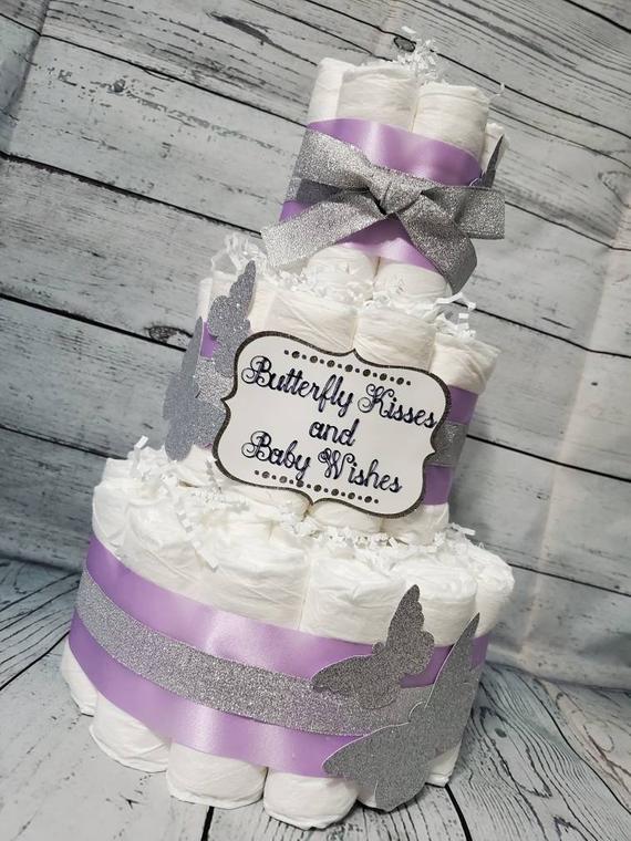 3 Tier Diaper Cake Butterfly Kisses and Baby Wishes Theme | Etsy