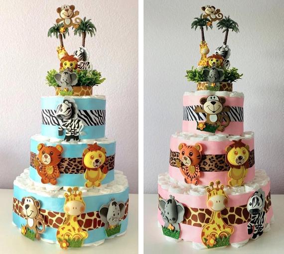 Safari Animals Diaper Cake 3 Tier Jungle Themed Diaper Cake | Etsy