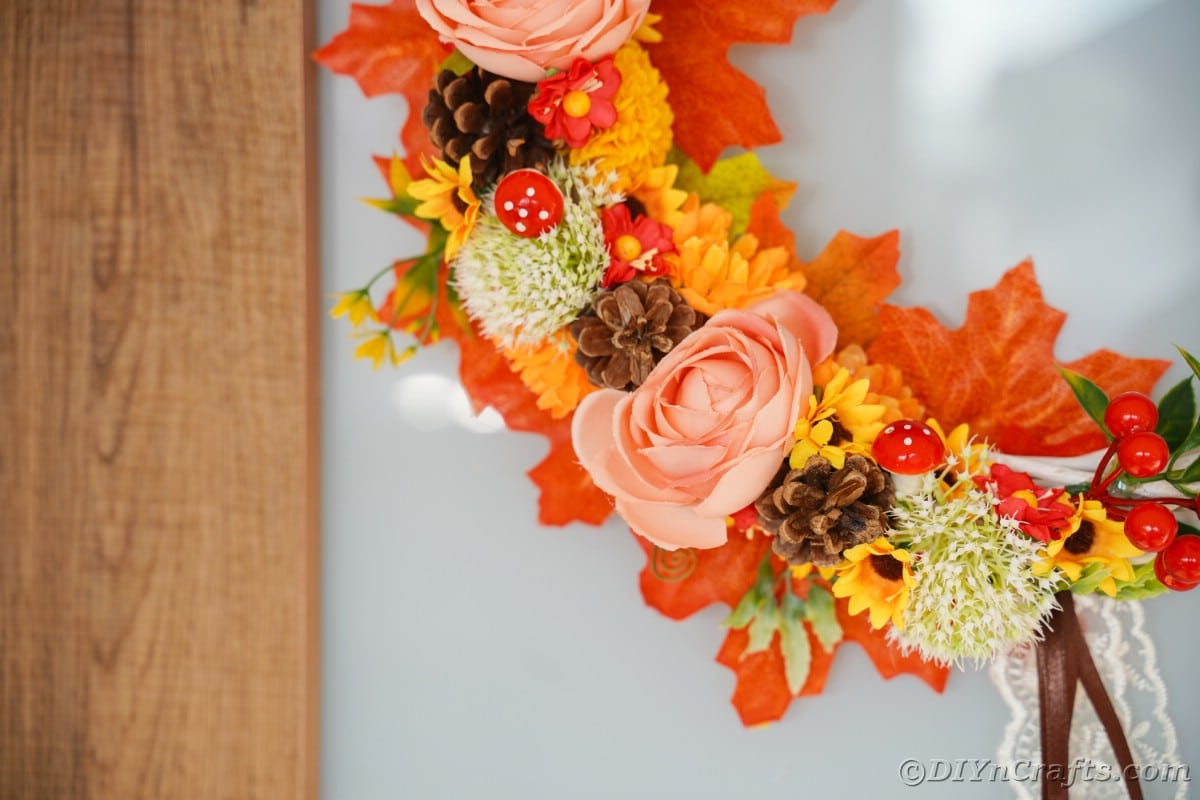 Close up of flowers on wreath