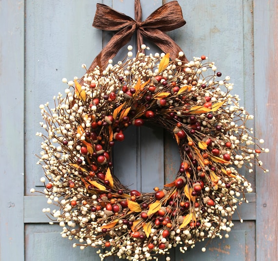 Fall Wreath Acorn Wreath Autumn Door Decor Choose Bow | Etsy