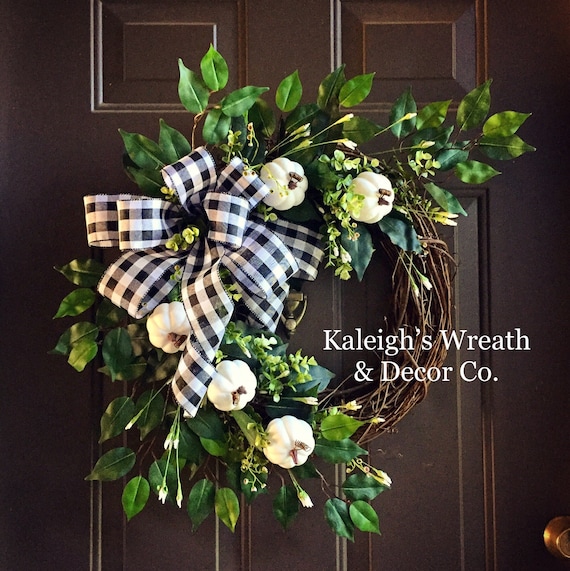 FALL Wreaths Pumpkin Wreath Thanksgiving Wreath Black White | Etsy