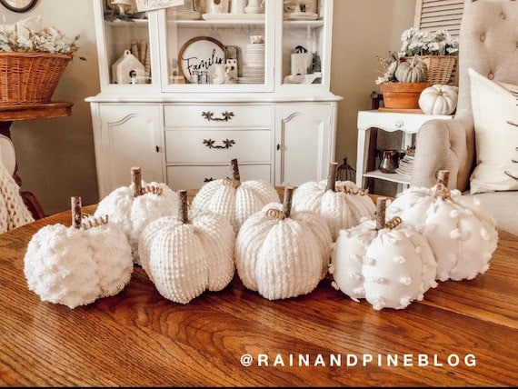 White Chenille Pumpkins Handmade Rustic Fall Decorations | Etsy