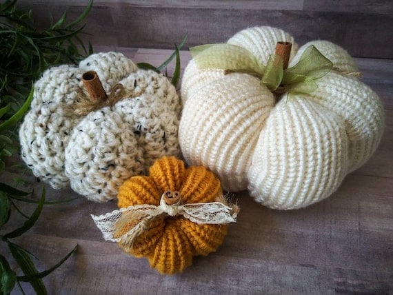 Farmhouse Fall Crochet and Knit Decorative Pumpkins Autumn | Etsy