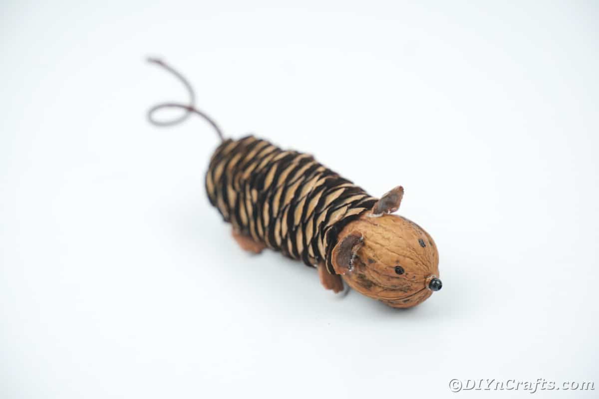 miniature pinecone and pecan mouse on white table