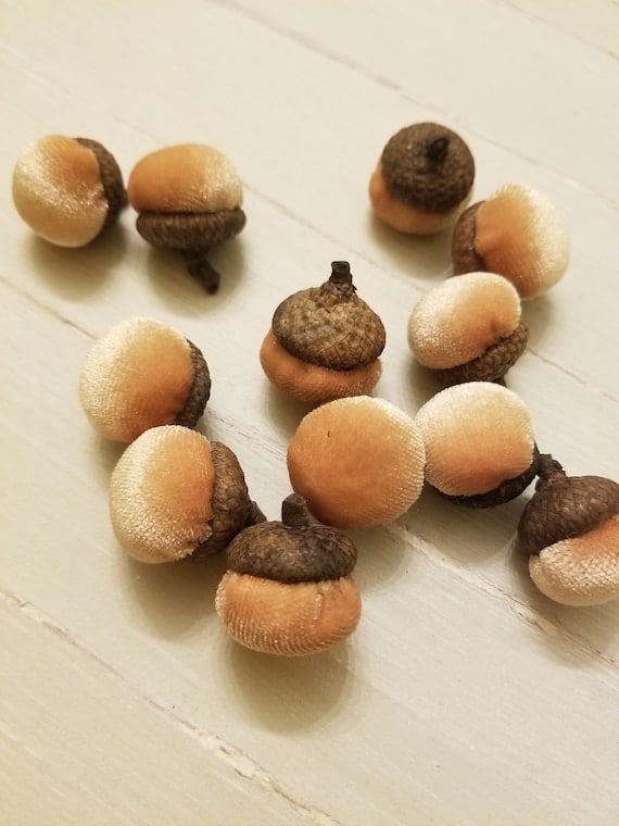 Handmade gold velvet acorns real acorn caps fall decor | Etsy