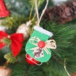 green felt ice skate ornament hanging on christmas tree