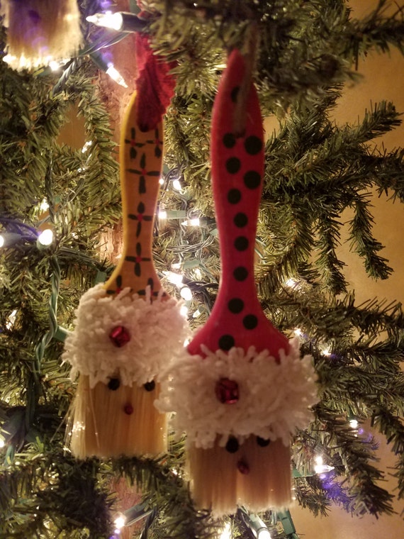 Santa Claus Paintbrush Christmas Ornaments sets of 2 | Etsy