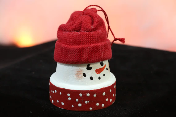 Christmas Ornament Flower Pot Snowman Head With Knit Cap | Etsy