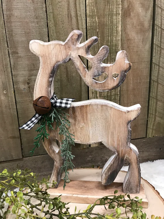 Wooden Reindeer Christmas Decor Holiday Decoration Lodge | Etsy