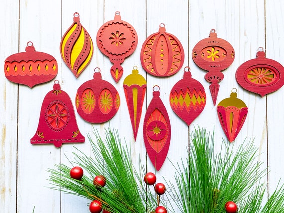 3D SVG Layered Vintage Christmas Ornaments set of 12 | Etsy