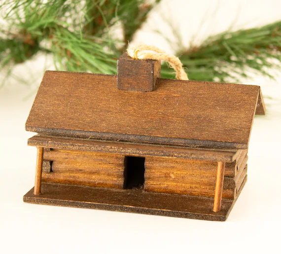 Vintage Christmas Ornament Log Cabin Wood Holiday Ornament | Etsy