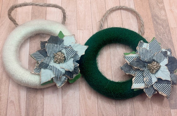 Mini Wreath Ornament Set / Plaid Ornament / Farmhouse Ornament | Etsy