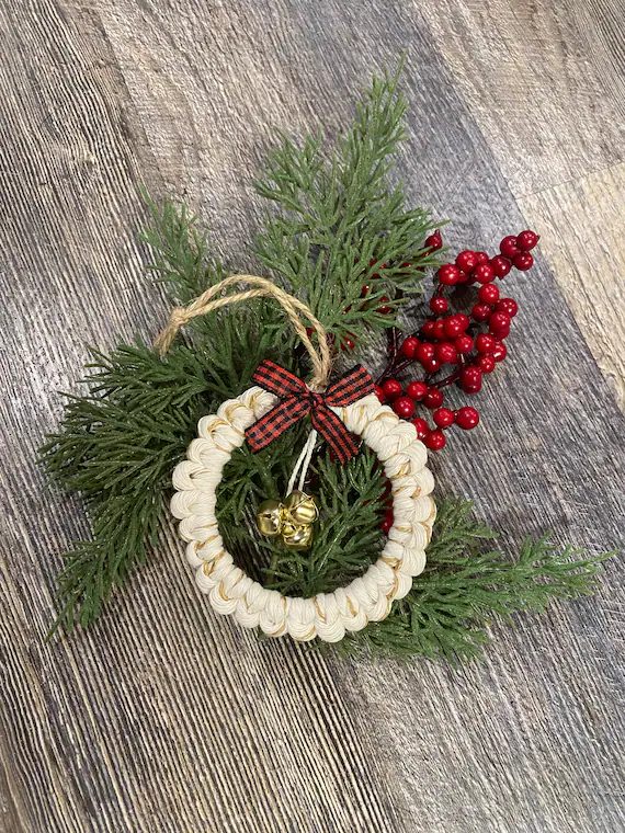 Macrame Mini Wreath Ornament With Gold Bells/ Wreath Christmas | Etsy