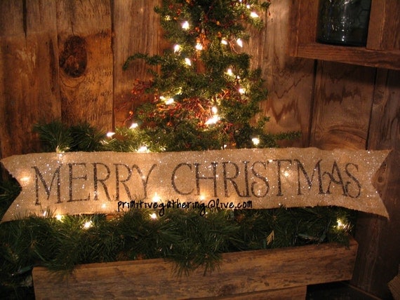35 Inch Merry Christmas Glittered Farmhouse BURLAP Primitive | Etsy