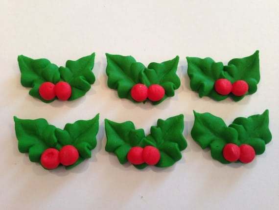 Royal Icing Holly Leaves With Berries LOT of 100 | Etsy