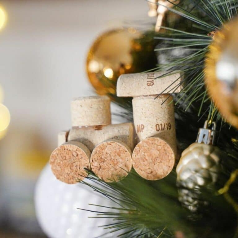 cork train ornament in Christmas tree