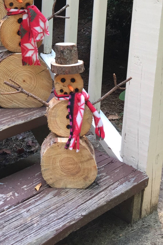 Small Wood Slice Snowman Christmas Decor | Etsy