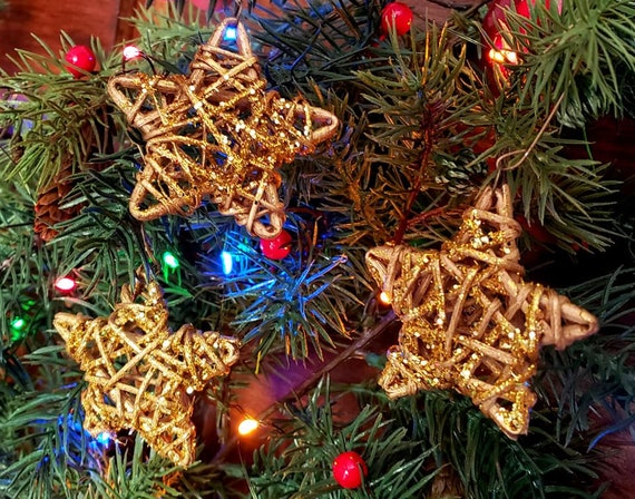 Gold Star Ornament Christmas Gold Glitter Ornament Glitter | Etsy