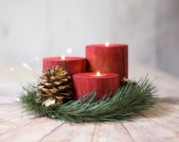 Christmas Candles Holiday Decor Wood Candle Holder | Etsy