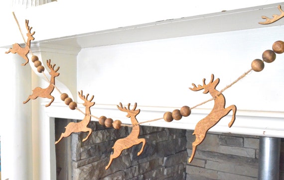 Wood Reindeer Garland Wooden Christmas Garland Neutral | Etsy