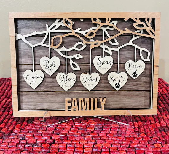 Family Tree Sign With Hanging Hearts Personalized Gift | Etsy
