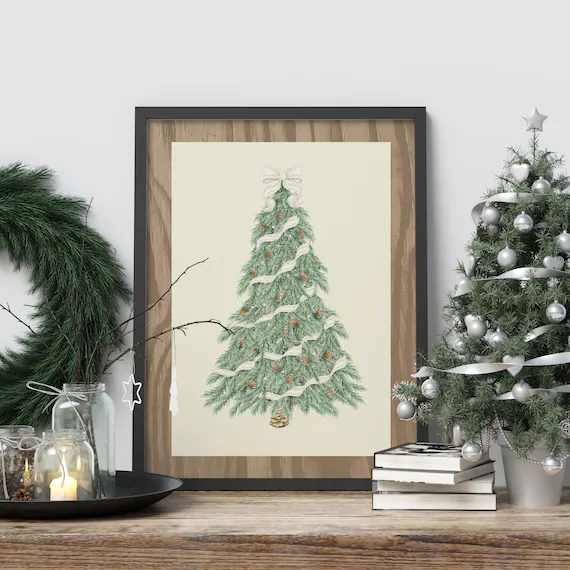 Realistic Christmas Tree Print Minimalist Evergreen Pine Tree | Etsy