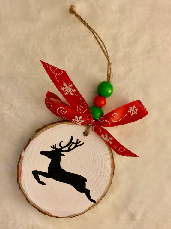 Reindeer Wood Slice Christmas Ornament | Etsy