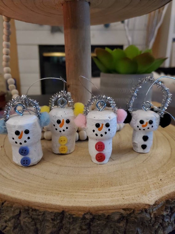 Snowman Cork Ornaments Set of 4 | Etsy