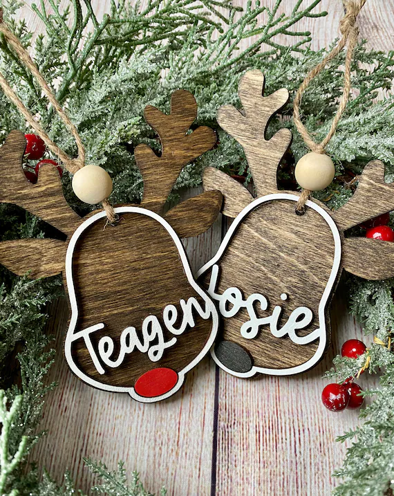 Customized Reindeer Ornament 3-D Wooden Christmas Ornament | Etsy