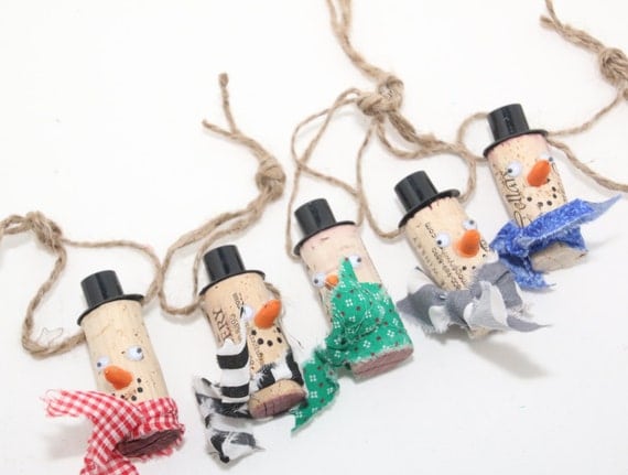 Snowman Wine Cork Bottle Necklace Charm or Ornament Set of 5 | Etsy