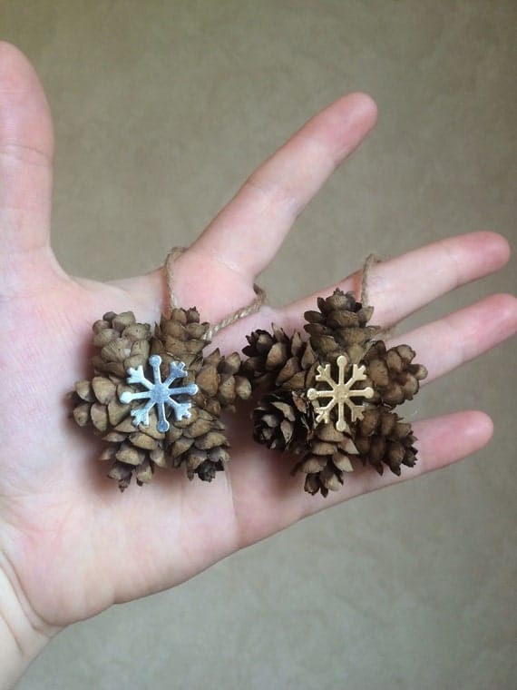 Mini Snowflake Pine Cone Ornament Gold or Silver Snowflake | Etsy
