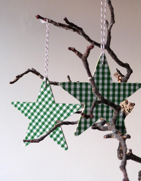 Pine Needle Green Gingham Fabric Wooden Christmas Star | Etsy