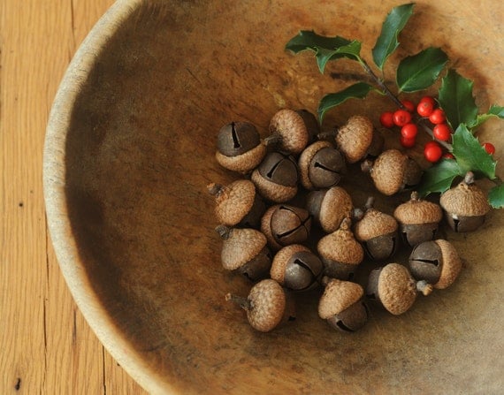 Rusty Jingle Bell Acorns, Also Available as Ornaments, Rustic Woodland Wedding