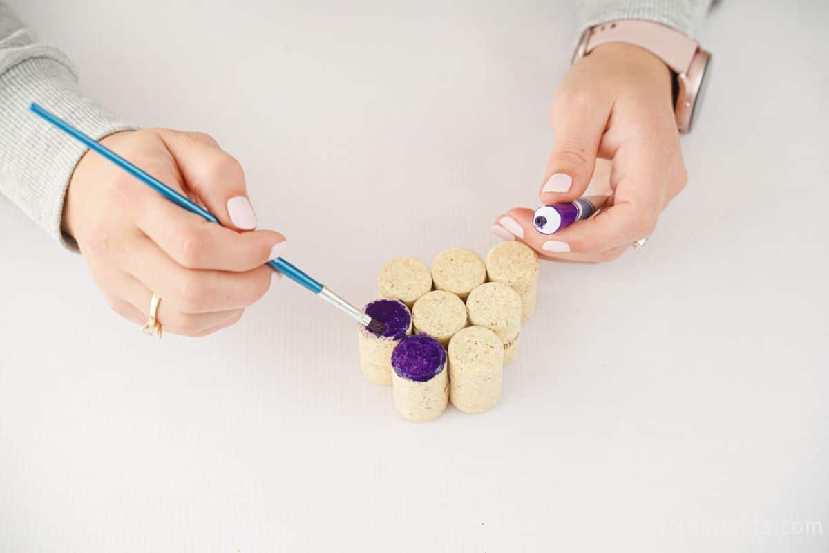 hand painting corks purple