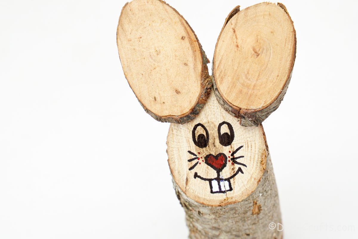close up of marker face on wood bunny