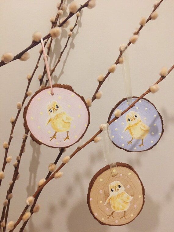 Easter Chick Wood Slice Hanging Decoration | Etsy