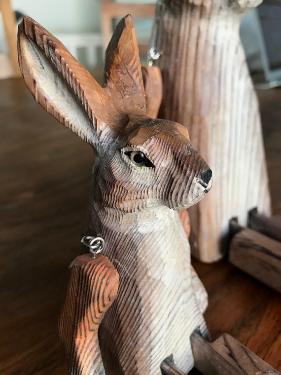 Wooden Rabbit Hand Carved Rabbit Bunny Statue Sitting | Etsy