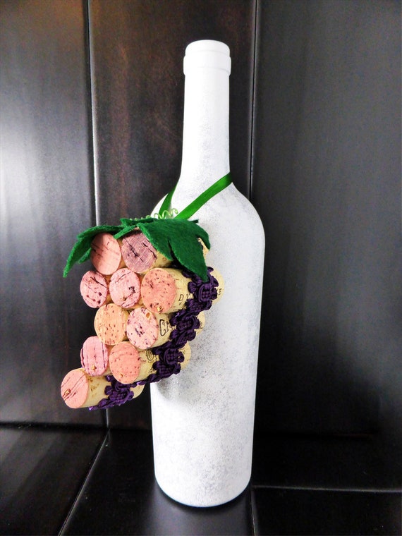 Grape Cluster Wine Bottle Cork Ornament W/ Ribbon & Leaves | Etsy