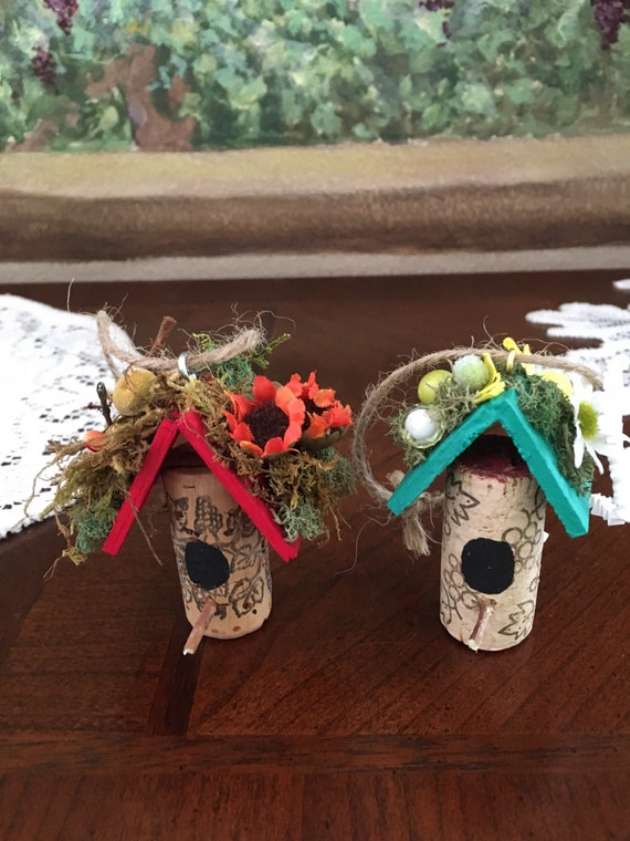 Mini Cork Birdhouse Ornament's set of 2 .. Party | Etsy