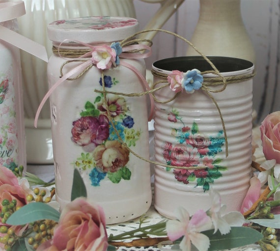 Shabby Chic Vintage French Style Painted Decoupage Mason Jar | Etsy