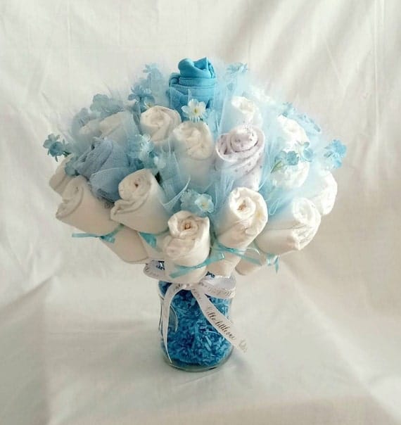 Diaper Cake Bouquet Baby Washcloths Baby Onesie Tulle Glass | Etsy