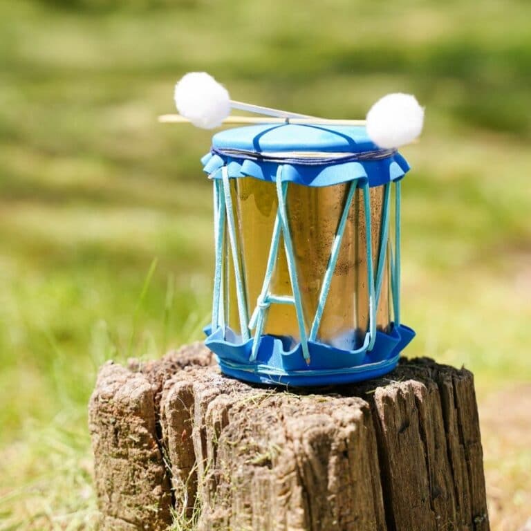 mini blue drum on stump