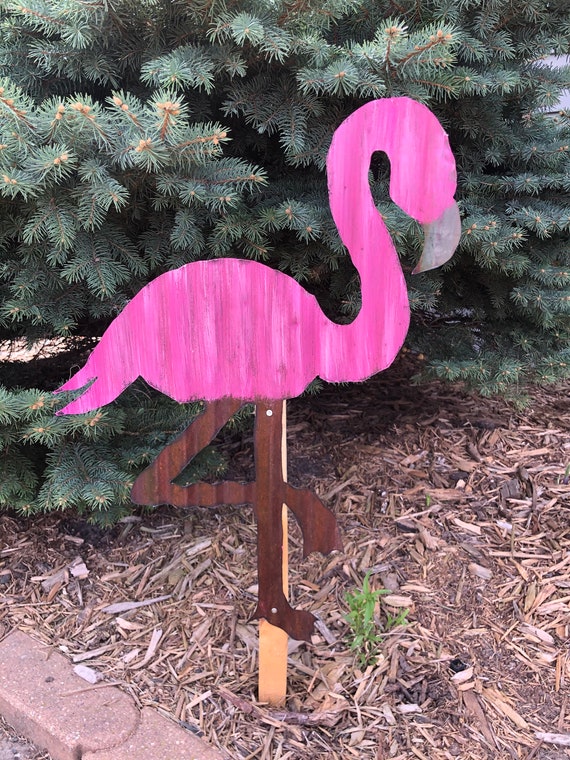 Corrugated Tin Flamingo / Flamingo Garden Decor / Rustic | Etsy